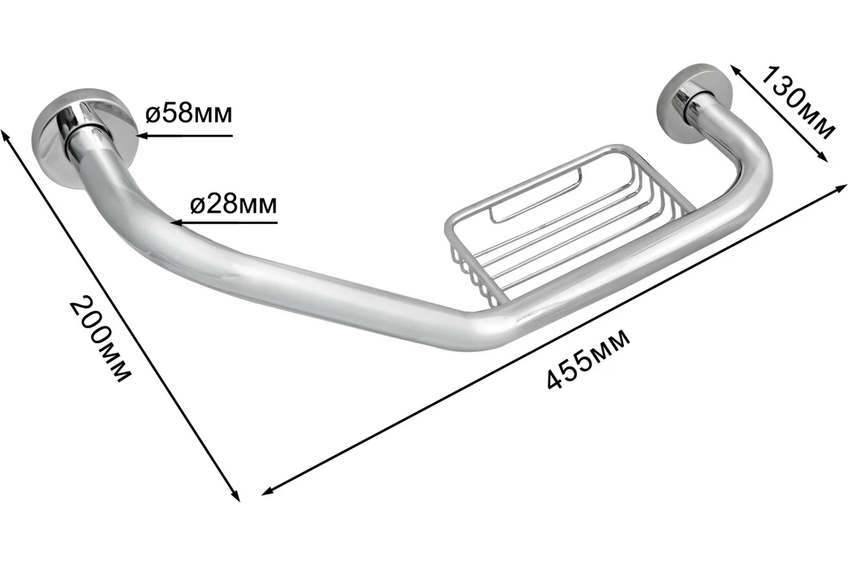 Поручень L образный с мыльницей Solinne, 11425 хром, BASE 2557.005