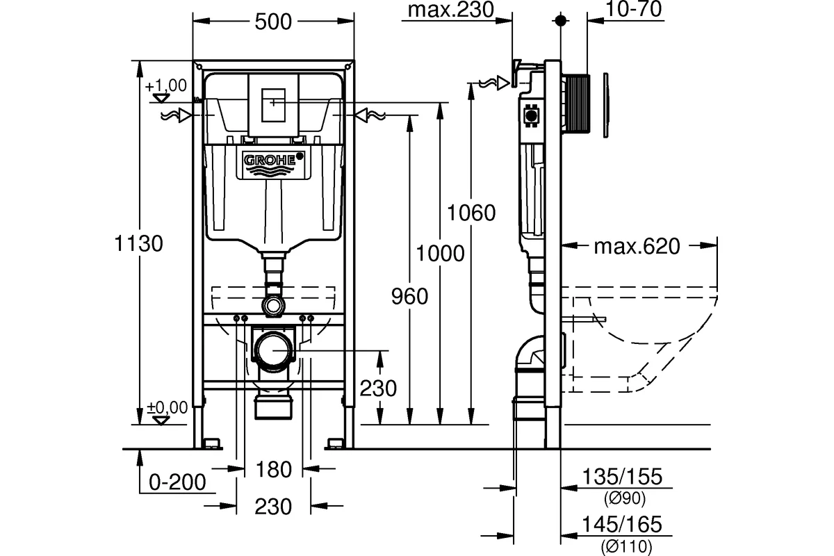 Инсталляция для подвесного унитаза Rapid SL 2 режима Grohe