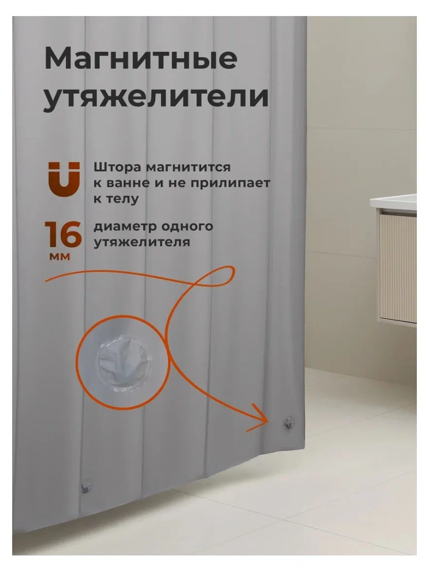 Штора для ванны Defender Home Eco-01 180х200 Серая арт.287531-287288