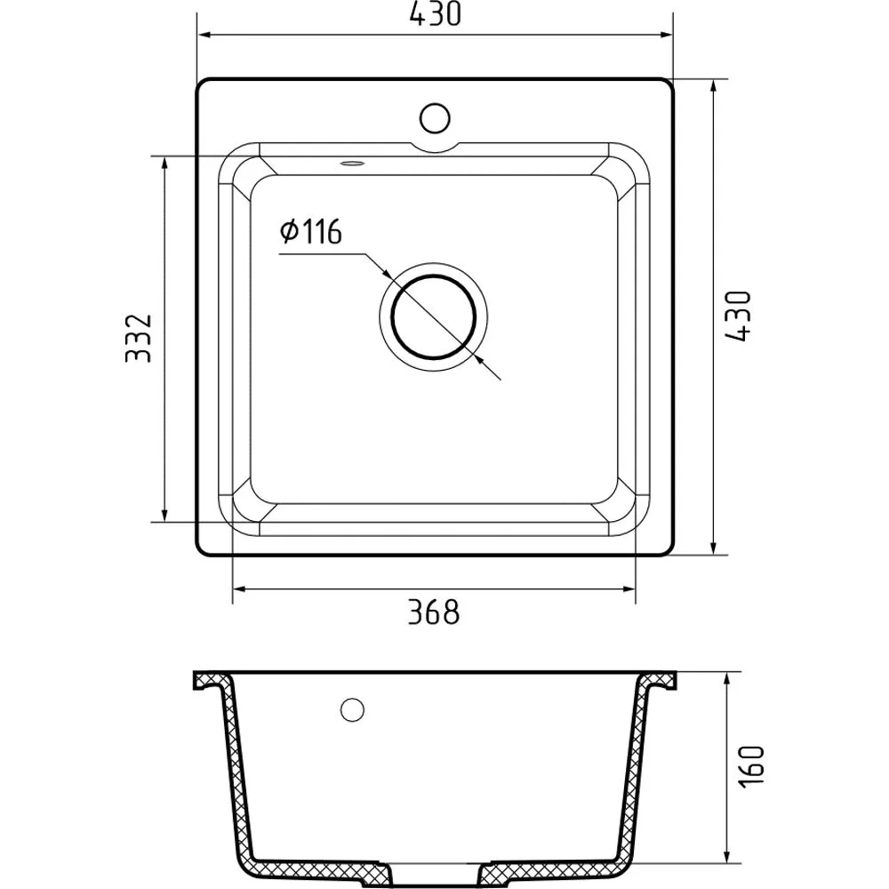 Мойка комп. GRANFEST SMART GF-SM 430 (432*432), чёрный