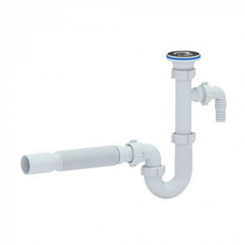 Сифон DB1310 "АНИ" для мойки 1 1/4"*32 прямоточный с отводом для стиральной машины, с гибкой трубой 